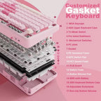 YUNZII B87 Mechanical Keyboard with Wrist Rest (Pink) (Cocoa Cream V2 Switch)