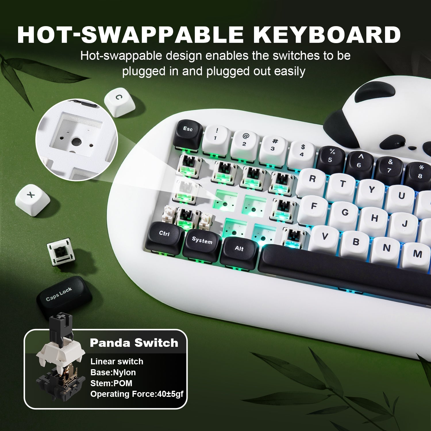 YUNZII C68 Panda Wireless Mechanical Keyboard (White) (Panda Switch)
