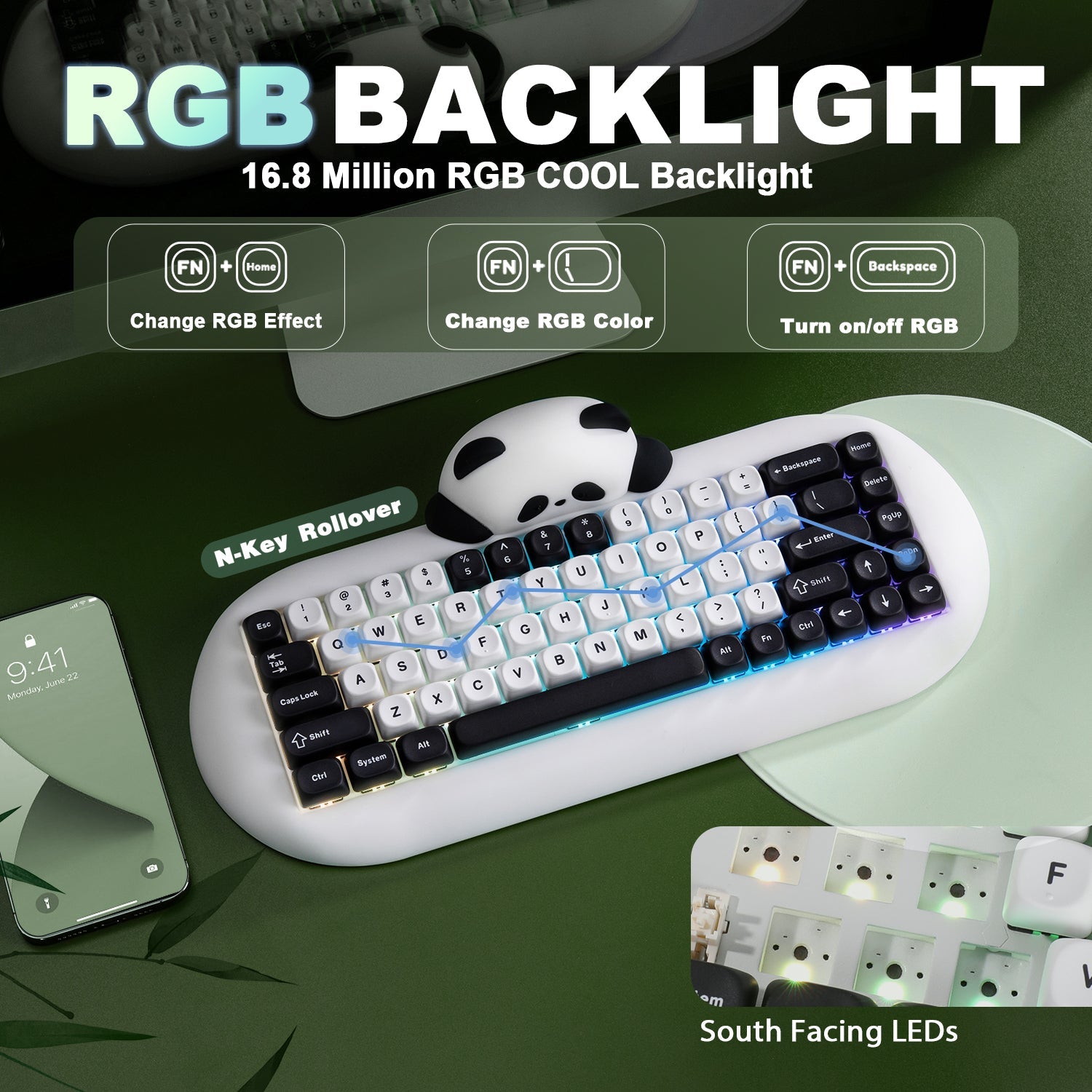 YUNZII C68 Panda Wireless Mechanical Keyboard (White) (Panda Switch)
