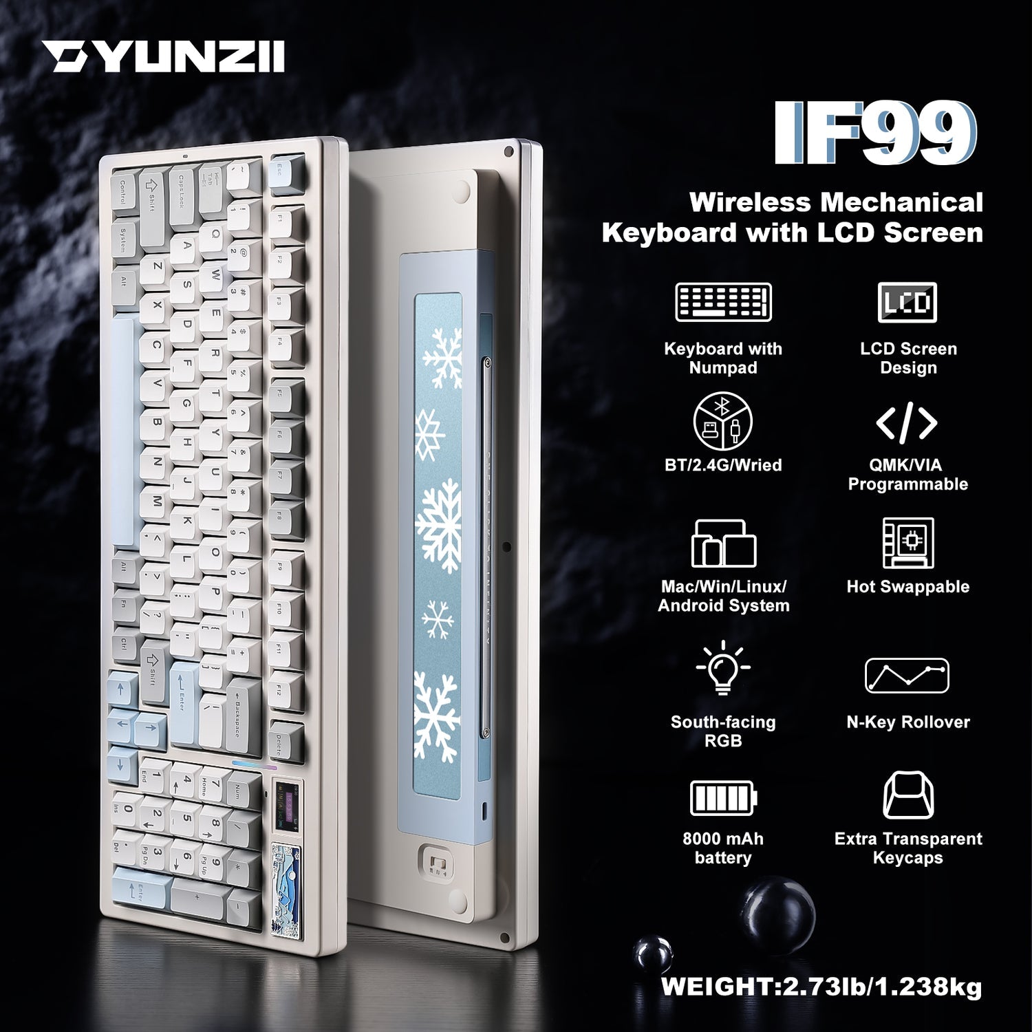 YUNZII IF99 Mechanical Keyboard with LCD Screen (White) (Gateron Zero Switch)