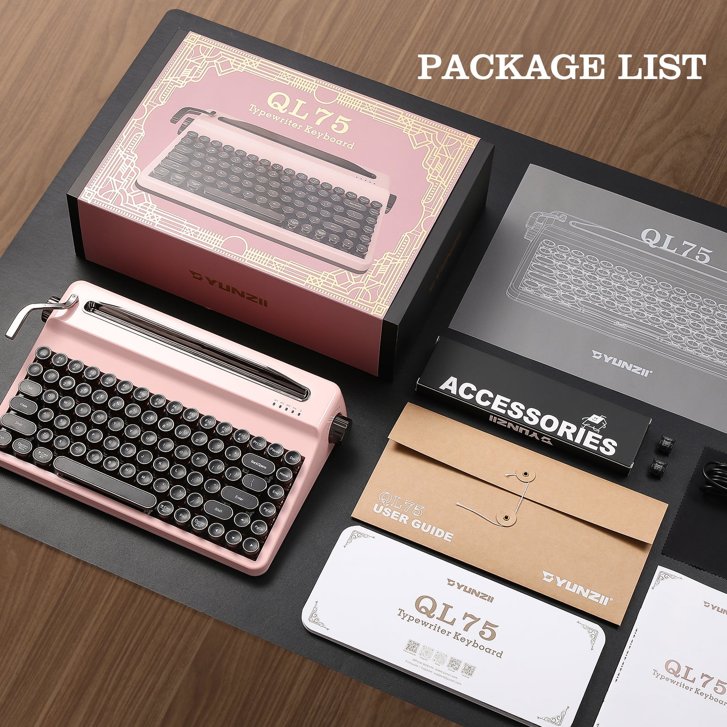 YUNZII QL75 Retro Typewriter Mechanical Keyboard (Pink) (Onyx Tactile Switch)