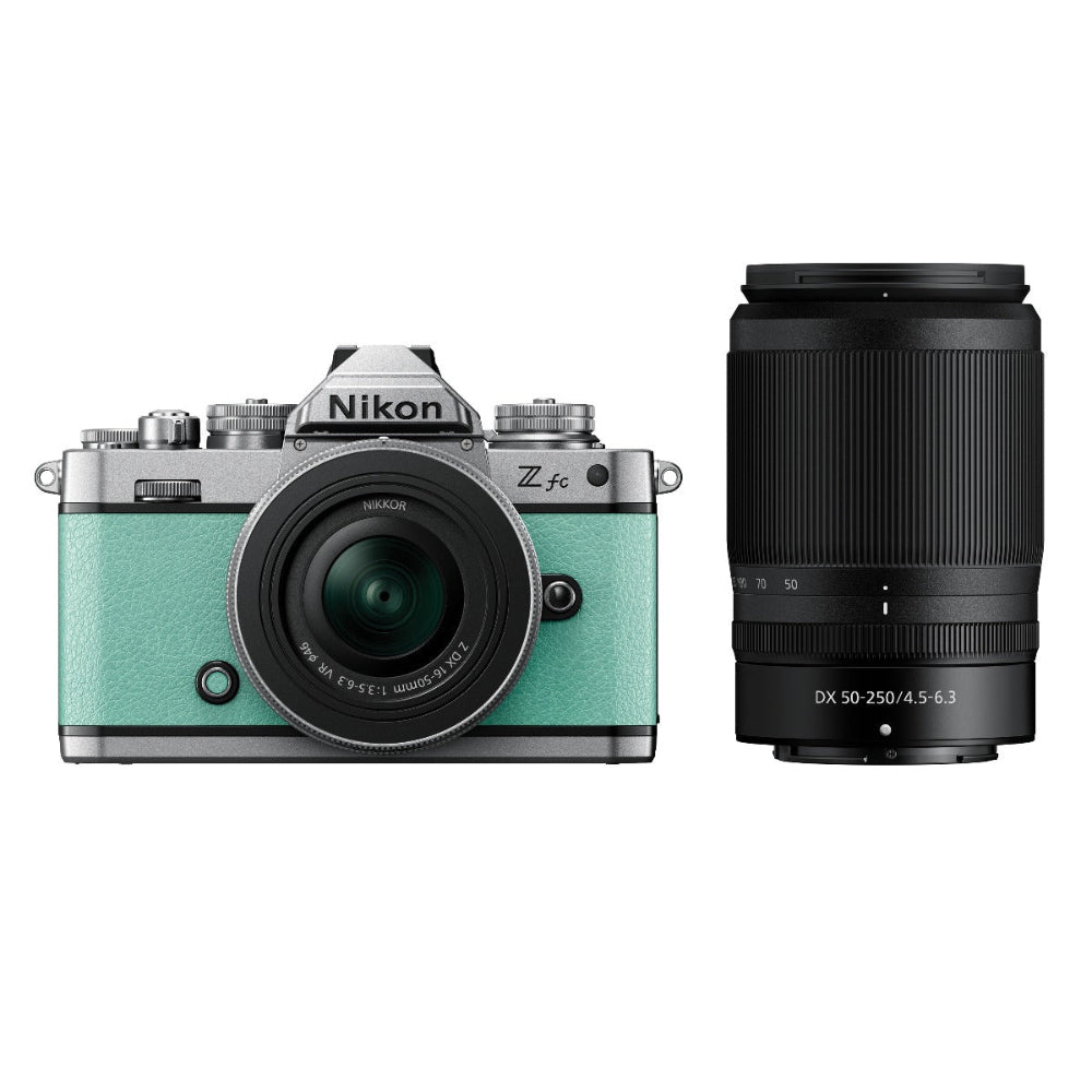 Nikon Z fc Mint Green with Nikkor Z 16-50mm VR and Z 50-250mm VR Lens