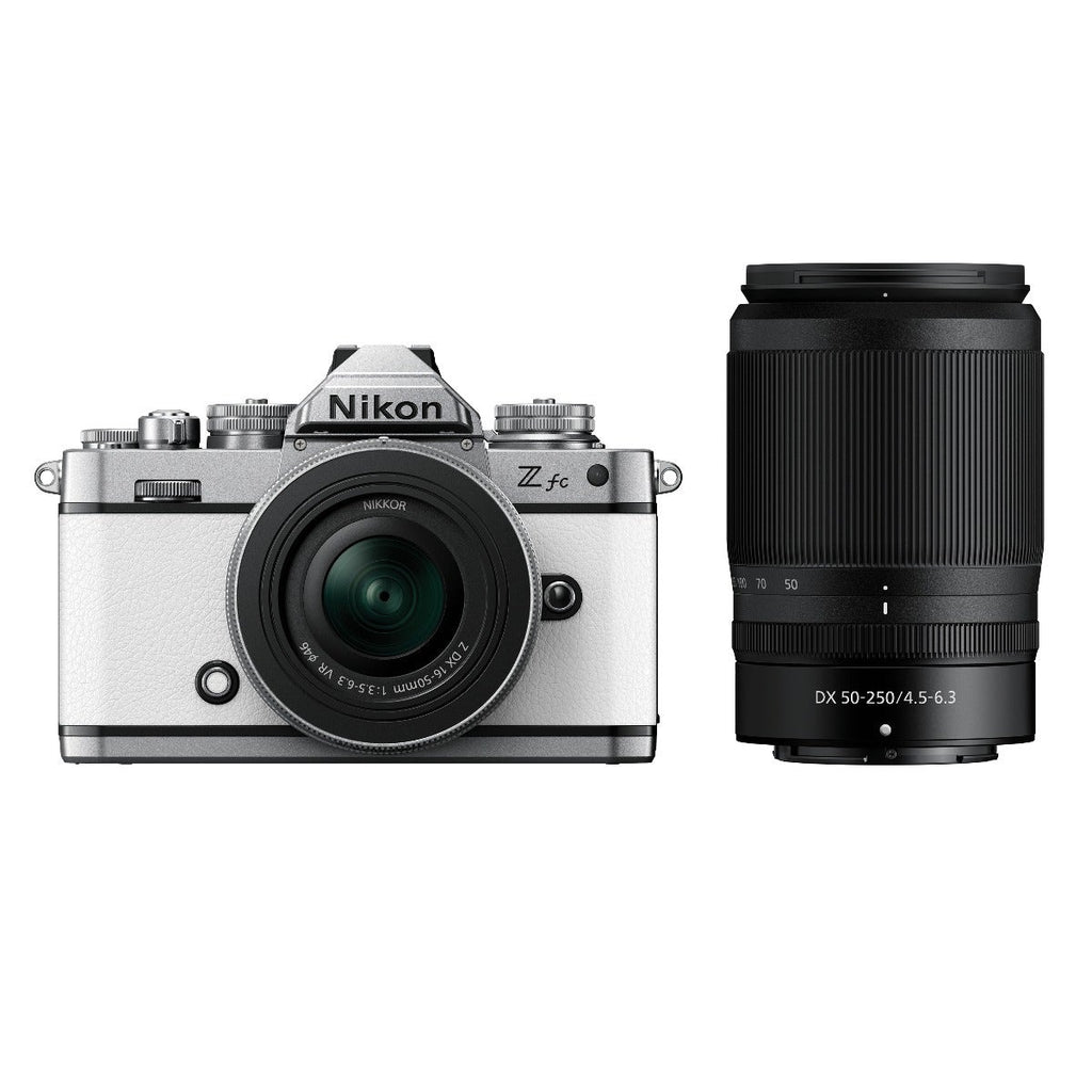 Nikon Z fc Body White with Nikkor Z 16-50mm VR and Z 50-250mm VR Lens