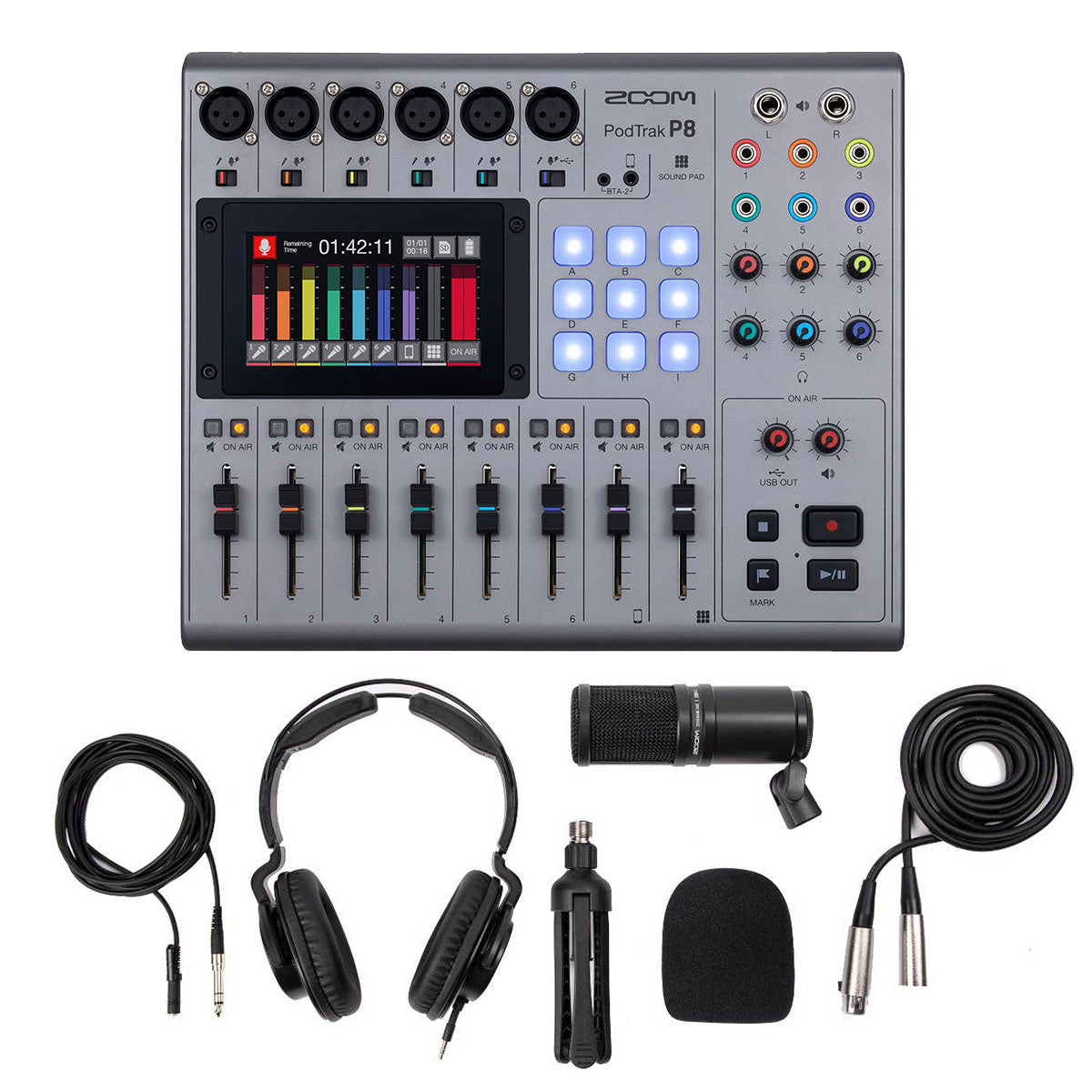 Zoom PodTrak P8 Portable Podcast Mic Kit with ZDM-1