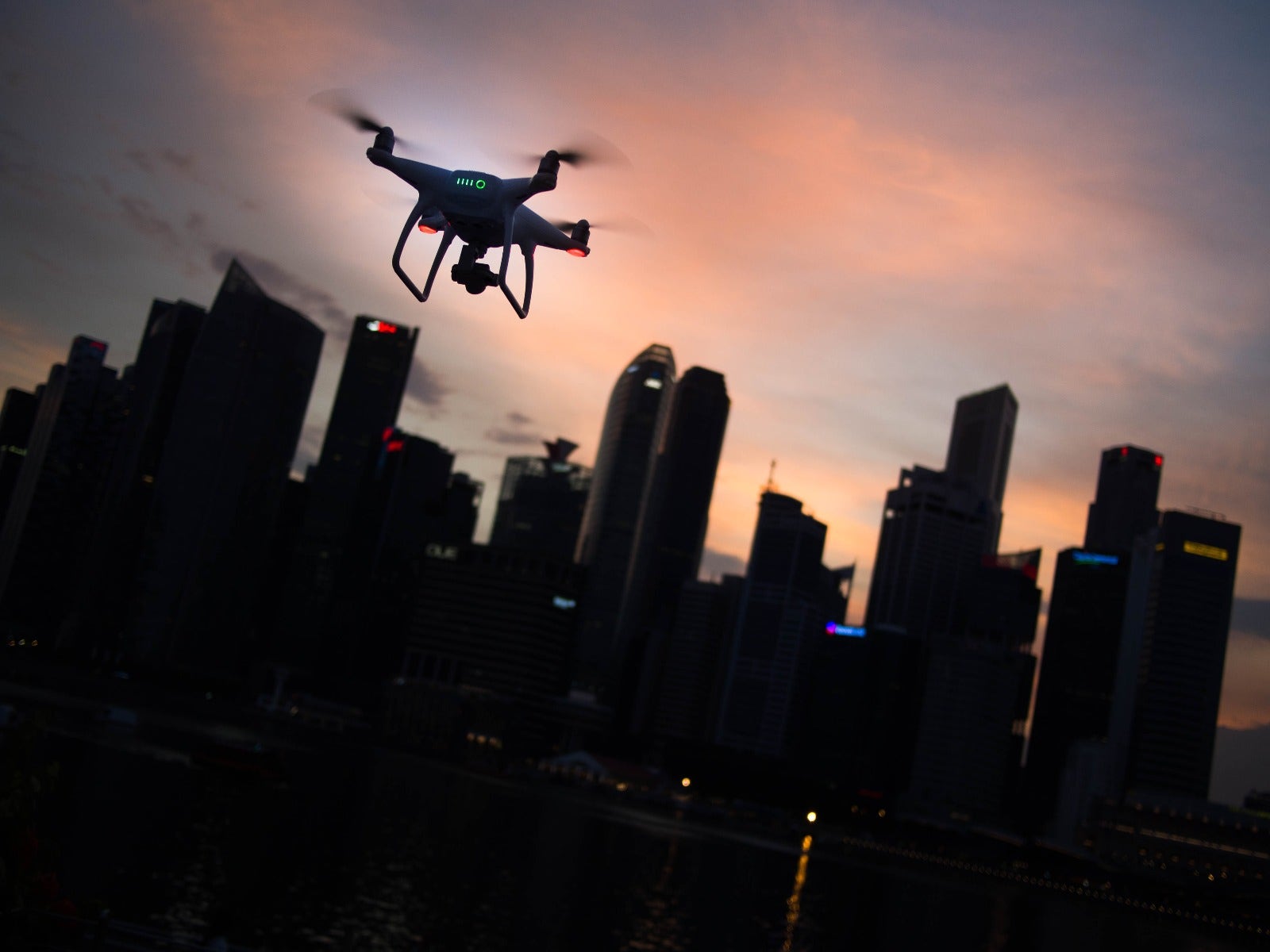 Drone flying near buildings