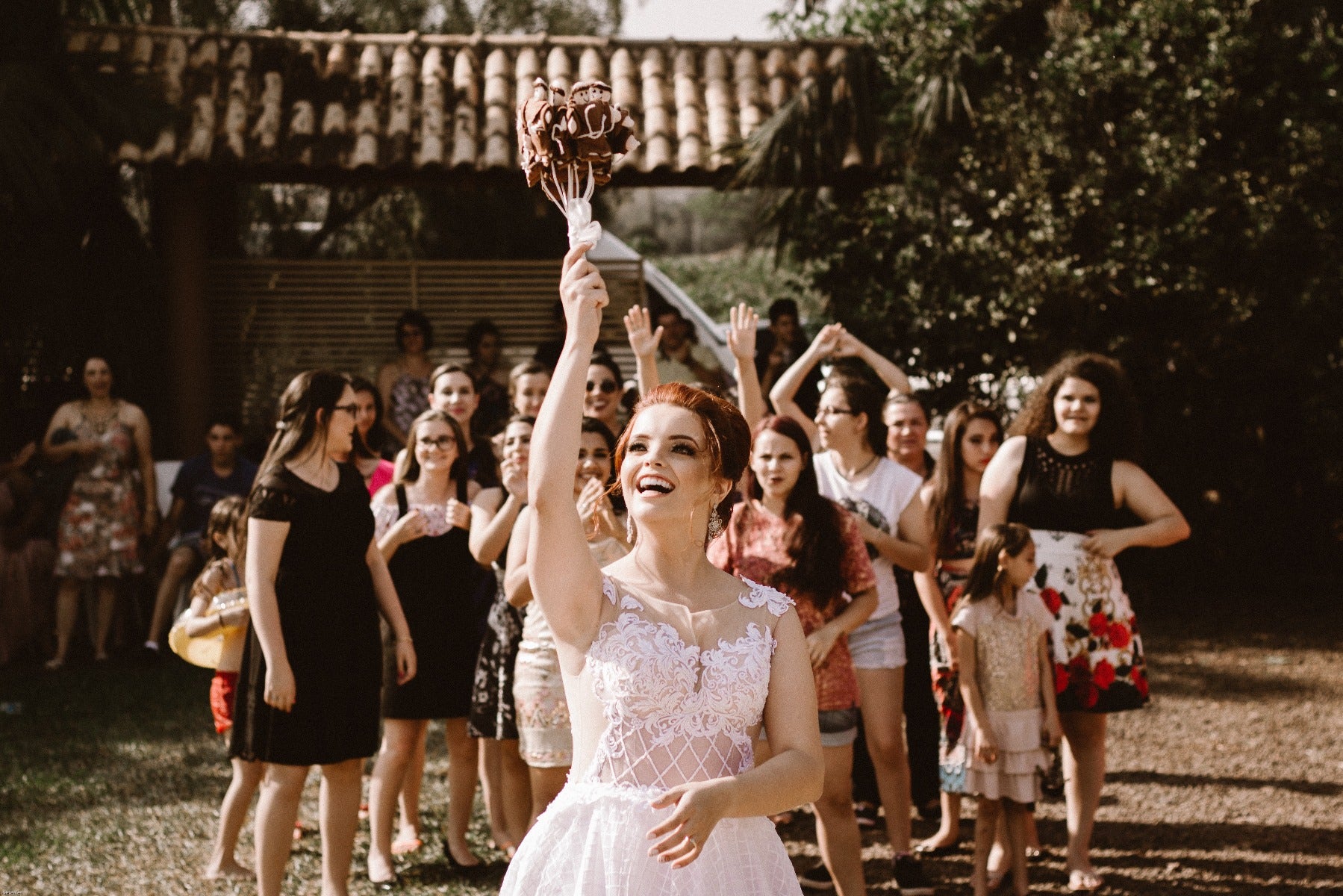 Wedding throwing bouquet