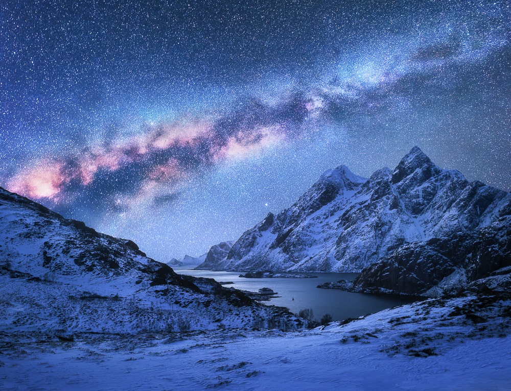 Milky Way over snowy mountains