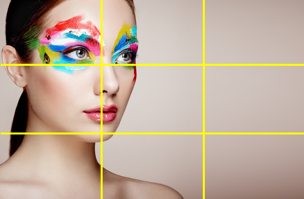 Portrait of woman with makeup with rule of thirds