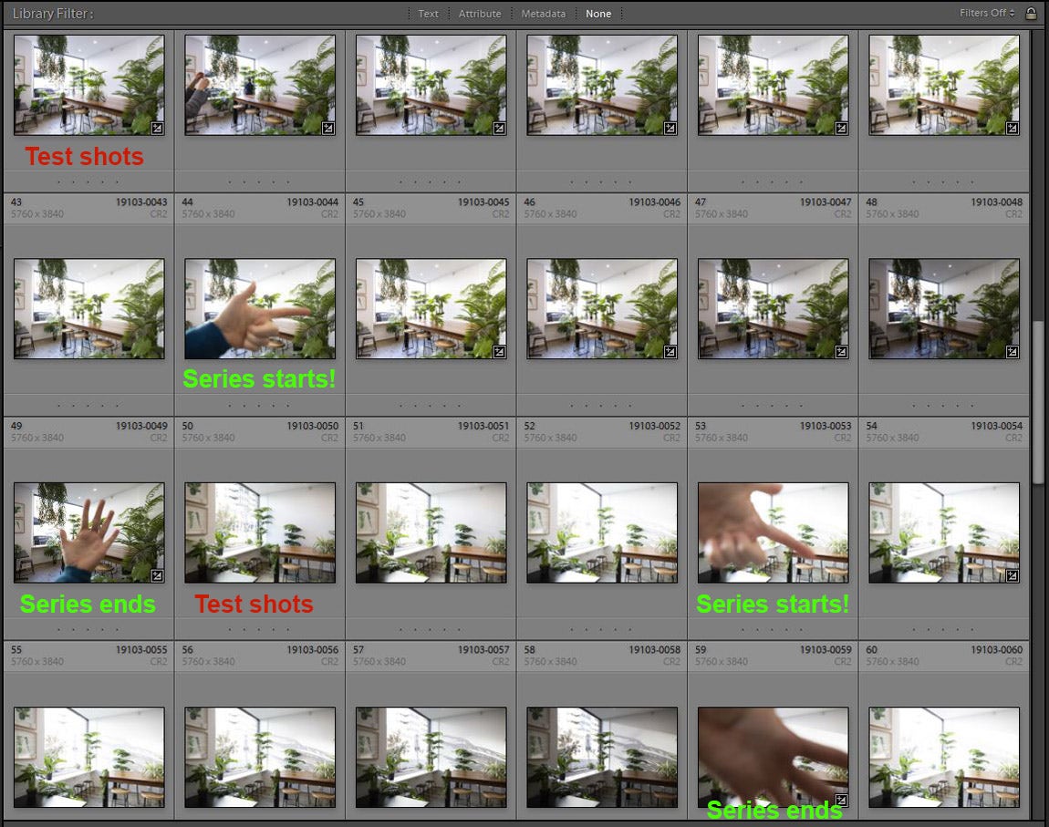 Dividing test shots in Adobe Lightroom