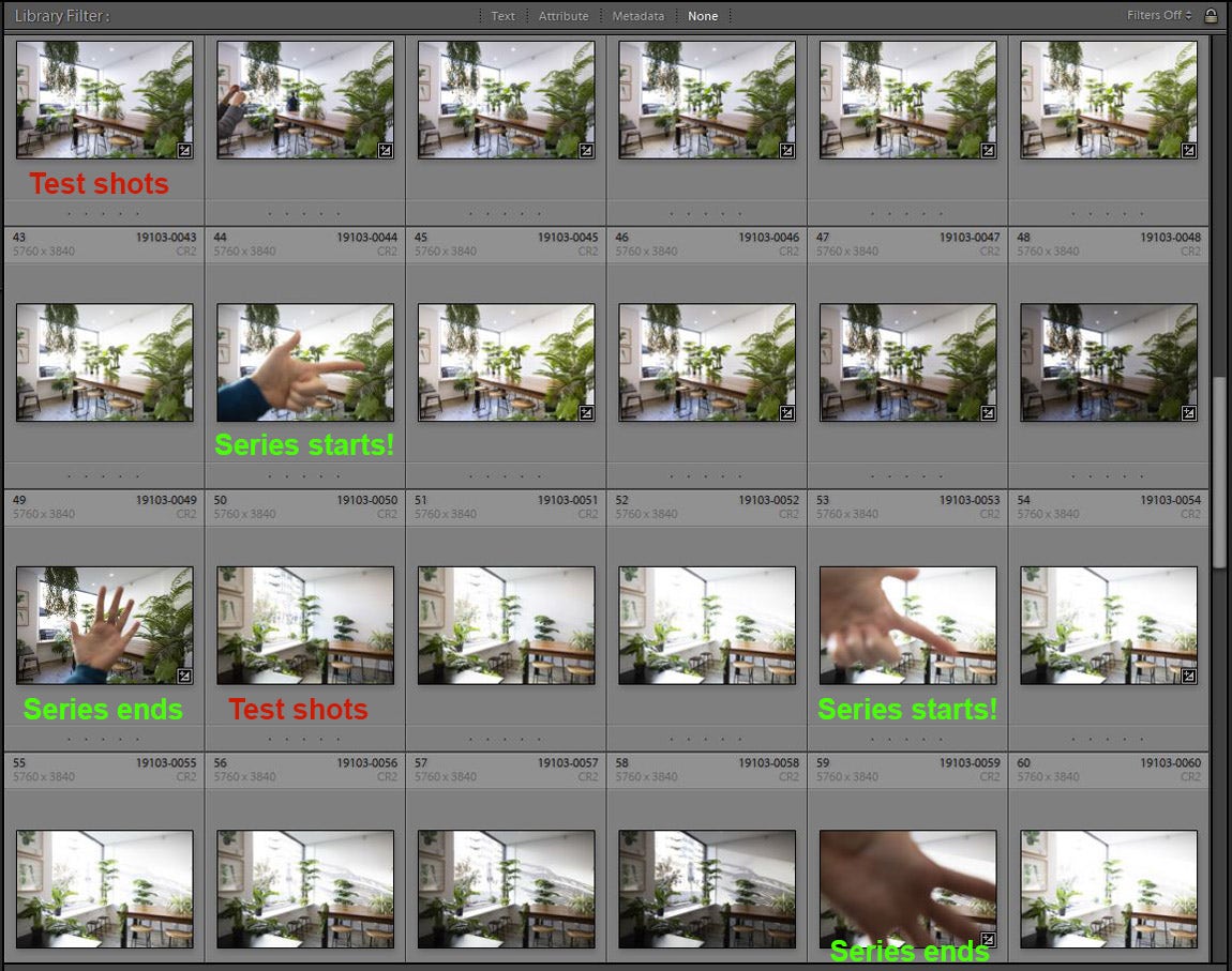Dividing test shots in Adobe Lightroom