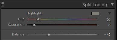 Split toning panel - Lightroom