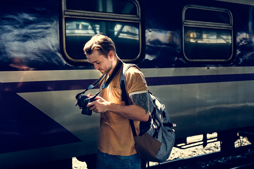 Man on vacation with camera