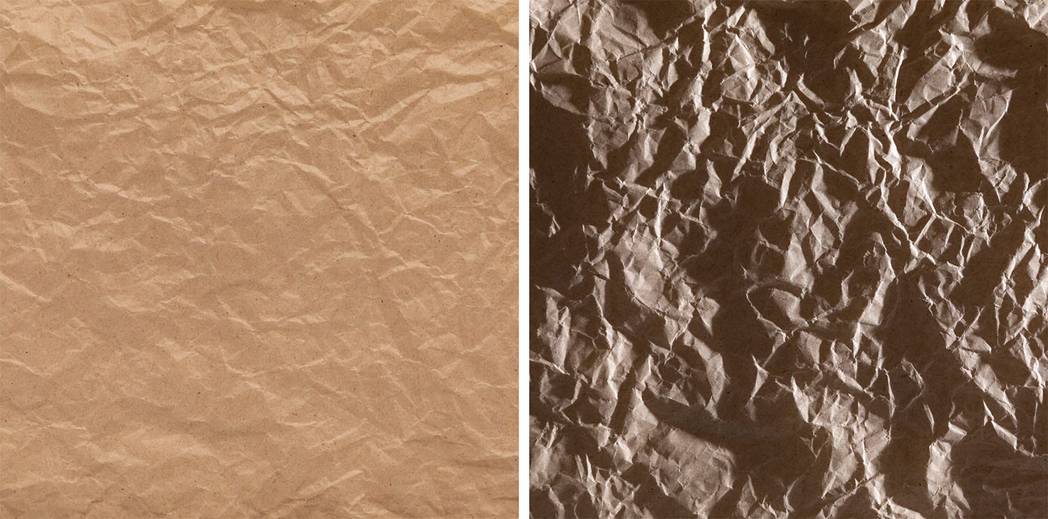 Crumpled paper with light from different directions