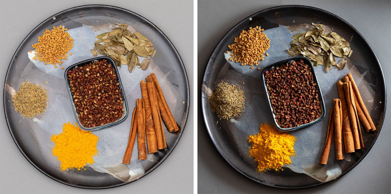 Spices shot with light from different directions