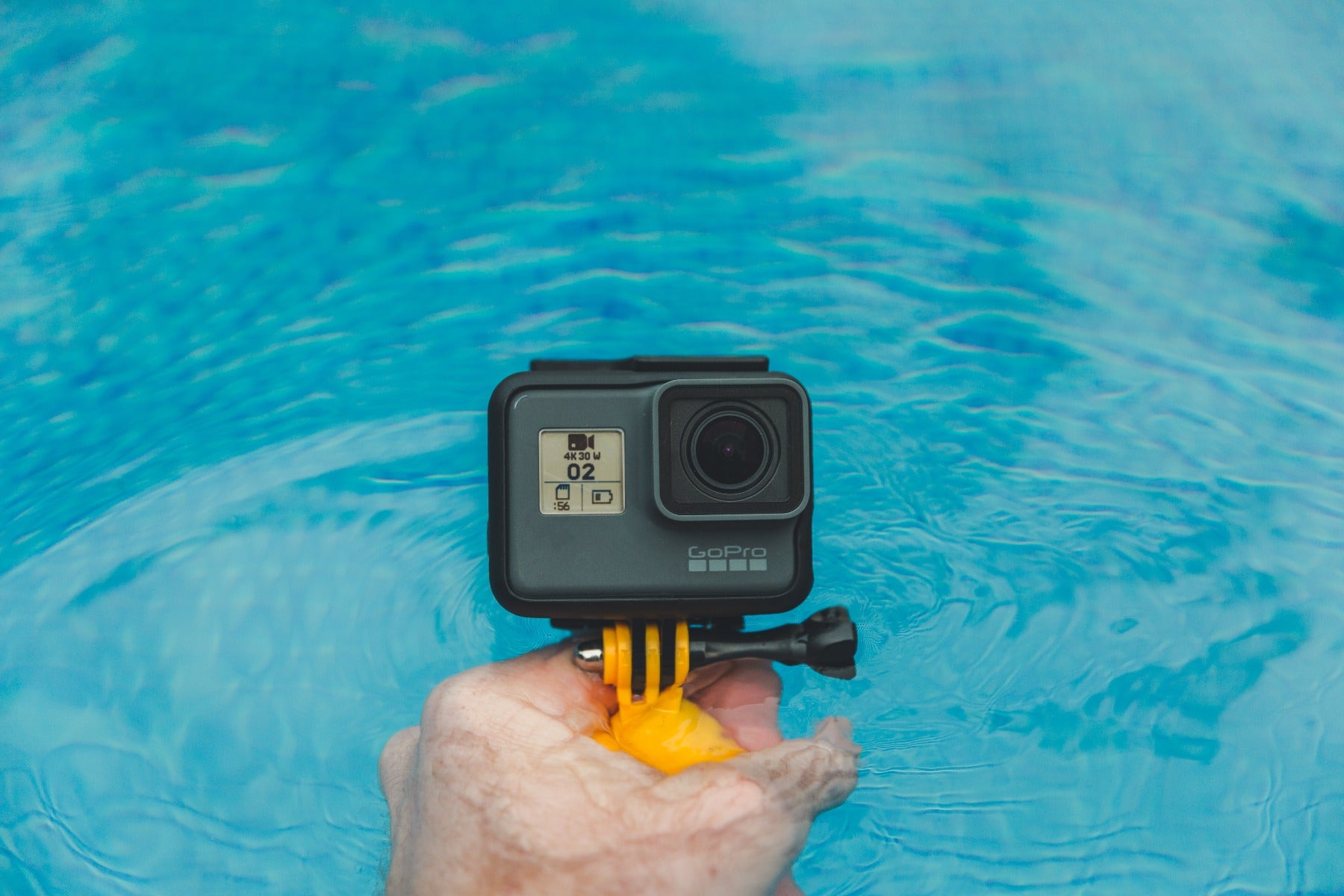 GoPro with floating grip in water